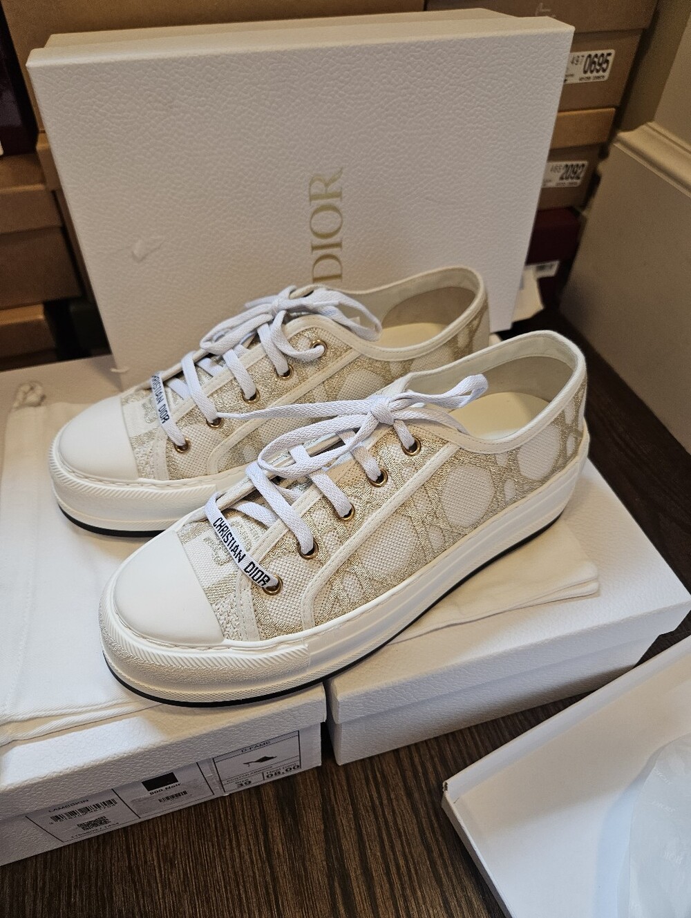 Christian Dior Canvas Walk'N'Dior Low Top Sneakers 40.5 Nude Gold